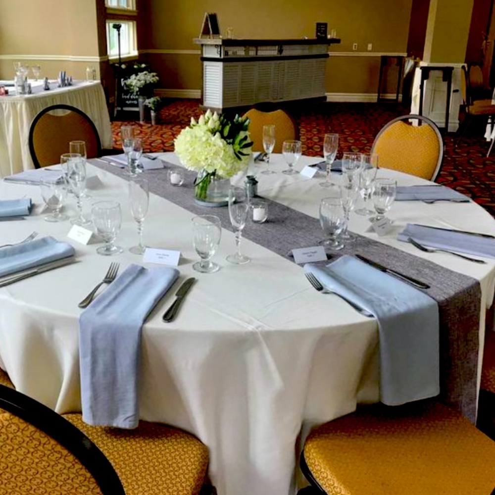 10 faux grey burlap table runners.